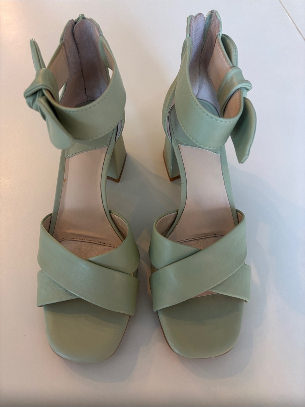 Alex Marie Sage Green Cross-Strap Block Heel Sandals 6